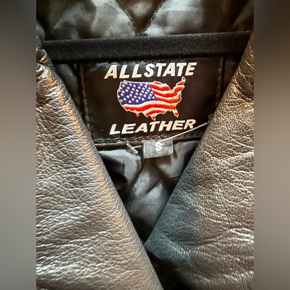 Allstate Leather Black Motorcycle Riding Jacket. Size Small. EUC. Zip out liner. - Picture 2 of 14